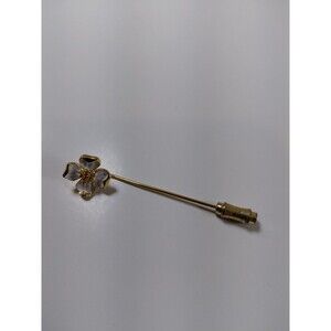 Trifari Crown Stick Pin White Enamel Flower Gold Tone Hat Pin Jewelry